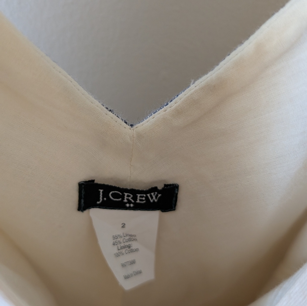 J. Crew Womens sleeveless pleated A line blue striped v neck dress. Size 2 - Picture 3 of 13